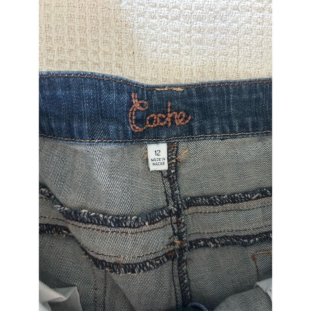 Cache Women's‎ Vintage 90s Jeans Size 12 Blue Denim Brown Leather Belt Loops - Picture 5 of 8
